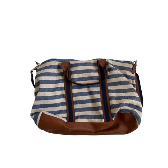 Splendid Nautical Striped Canvas & Leather Weekender Bag - Picture 3 of 6